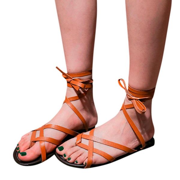 

women's sandals high heel shoes summer lace-up flat solid color open toe breathable rome with fashion lady sandles, Black