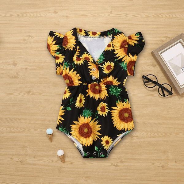 

rompers born infant baby girls sleeve floral print romper bodysuit outfits sunflower flower soft clothes summer one-piece, Blue