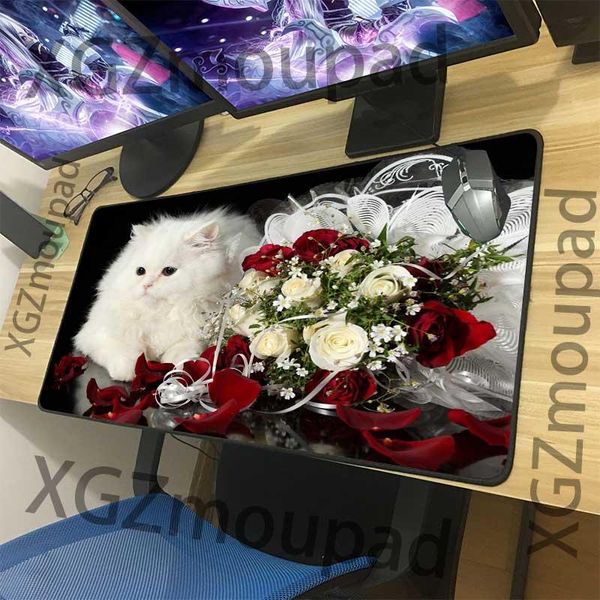 

mouse pads & wrist rests xgz customized large gaming pad black lock edge animal persian cat rose hd computer keyboard desk mat rubber non-sl