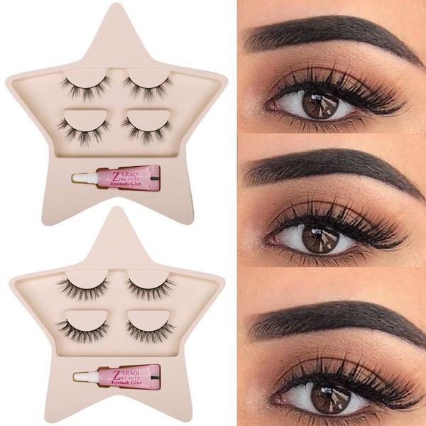 

false eyelashes 2 pairs 3d mink hair crisscross natural short wispy handmade lashes with a glue