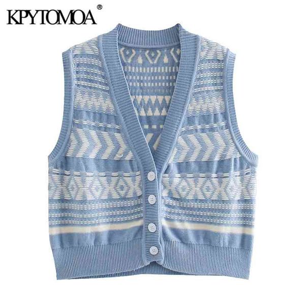 

women fashion geometric pattern knitted vest sweater vintage v neck sleeveless female waistcoat chic 210420, White