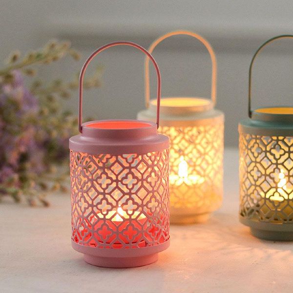 

candle holders 1pc hanging candlestick iron art solid color holder vintage hollow out lantern tablehome decoration