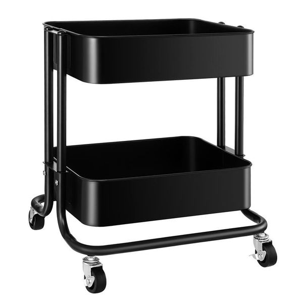 

hooks & rails vosarea 2 tier utility rolling cart storage shelf for kitchen bathroom library office (black)
