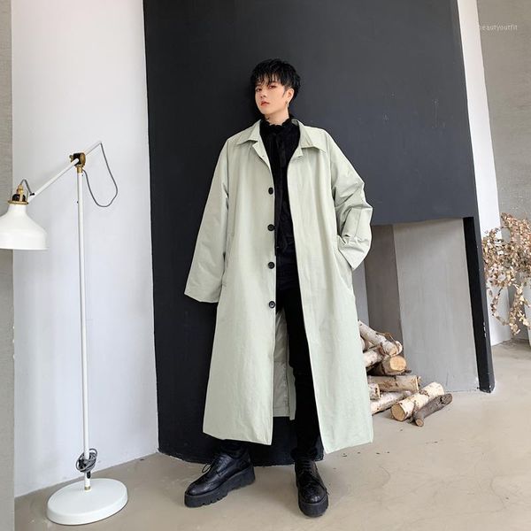 

men's trench coats men loose casual long cardigan jacket male women vintage japan streetwear coat windbreaker outerwear overcoat, Tan;black