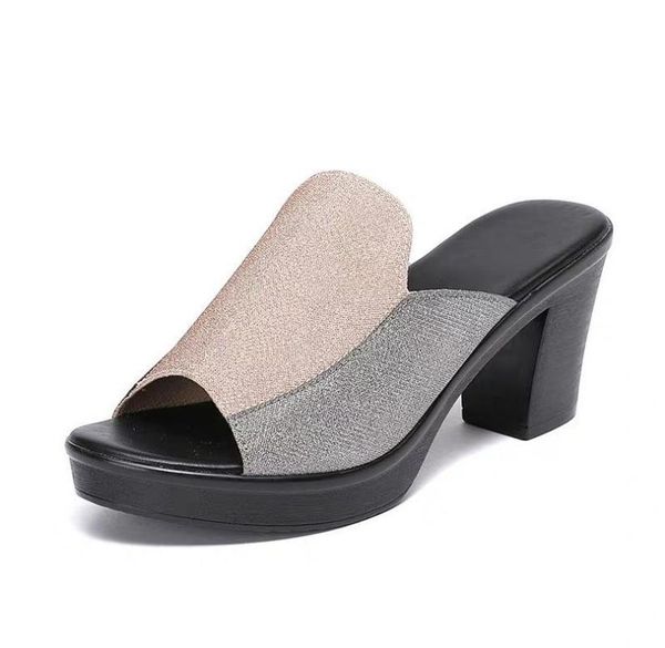 

dress shoes women slipper 2021 ladies summer slippers wedges heels fashion genuine leather platform zapatos mujer, Black