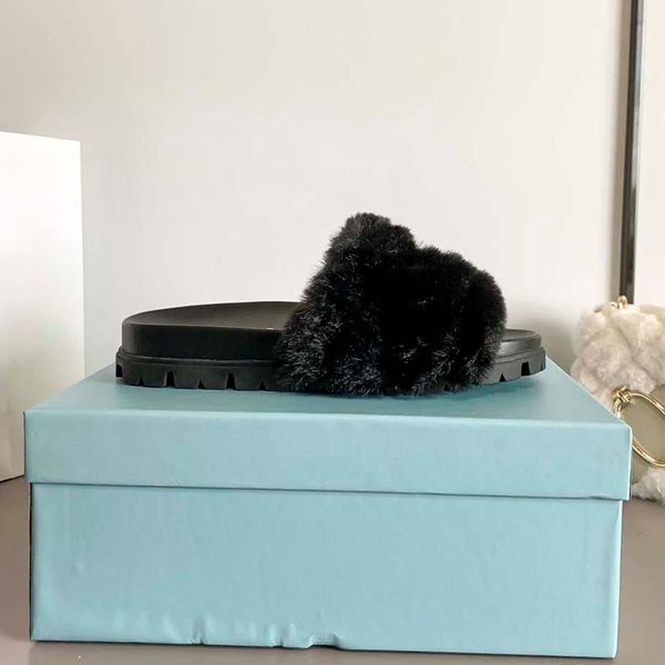 

warm slipper fur slippers real raccon slides home furry flat sandals female cute fluffy shoes woman luxury quality 01, Black