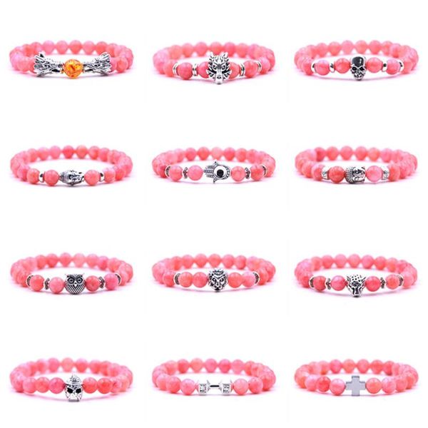 

beaded, strands beaded bracelet 8mm natural stone cross skull repair bead elastic charm yoga for women men jewelry, Black