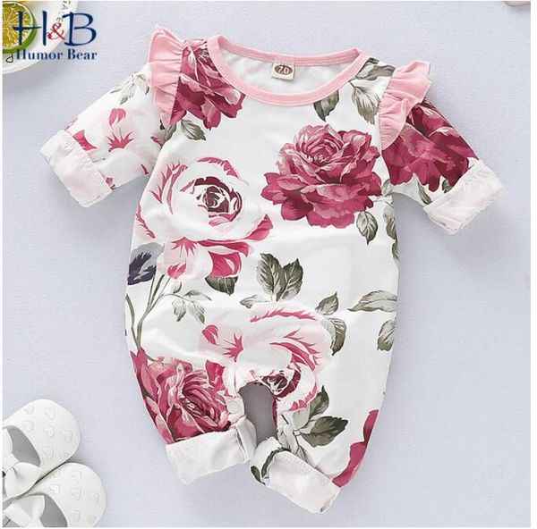 

ins cute infant kids clothing rompers long sleeve romper flower print climb high quality, Blue