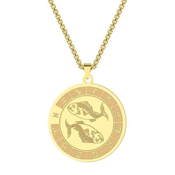 

pendant necklaces kinitial fashion stainless steel zodiac sign pisces charm jewelry clavicle chain for women party choker gift, Silver