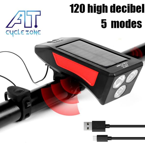 

3xt6 led 5 modes solar bike light front with horn usb rechargeable road bicycle lamp motorcross headlight cycling lights