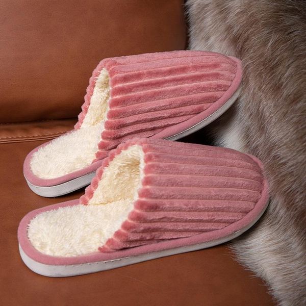 

slippers women home autumn winter warm indoor female slides non slip house shoes plush cotton fur couple, Black