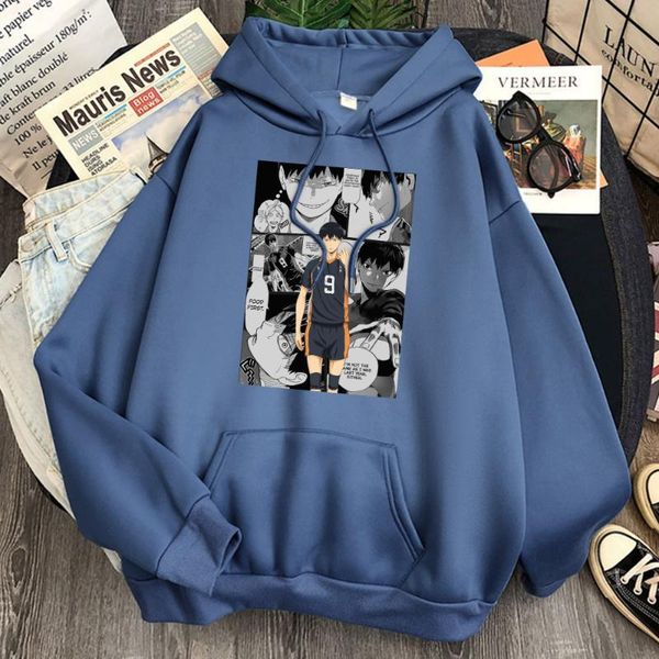 

men's hoodies & sweatshirts haikyuu kageyama tobio print man sweatshirt harajuku casual hoody streetwear male fashion cartoons hip hop, Black