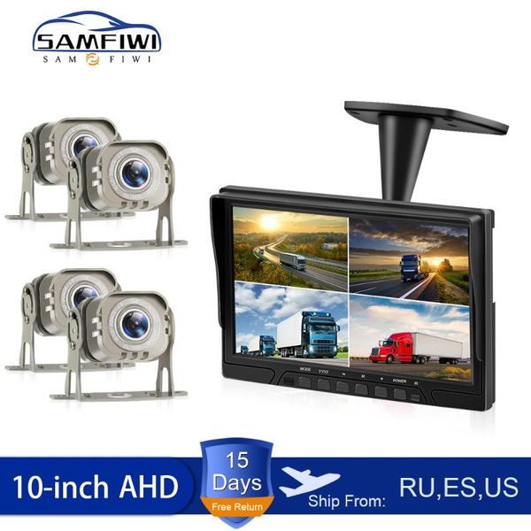 

car video 10 inch monitor ahd screen 4 split roof mount 4ch lcd display recorder for truck auto rv rear view camera system