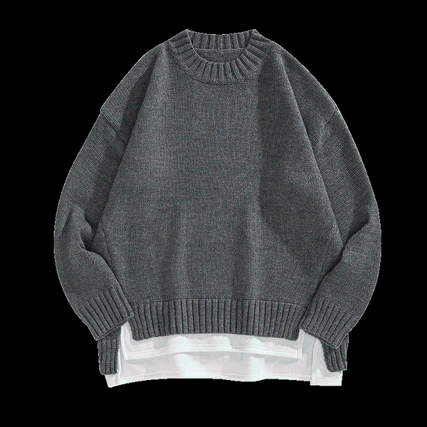 

men's sweaters o-neck winter sweater fake two pieces pure color business-casual knit pullovers clothes, White;black