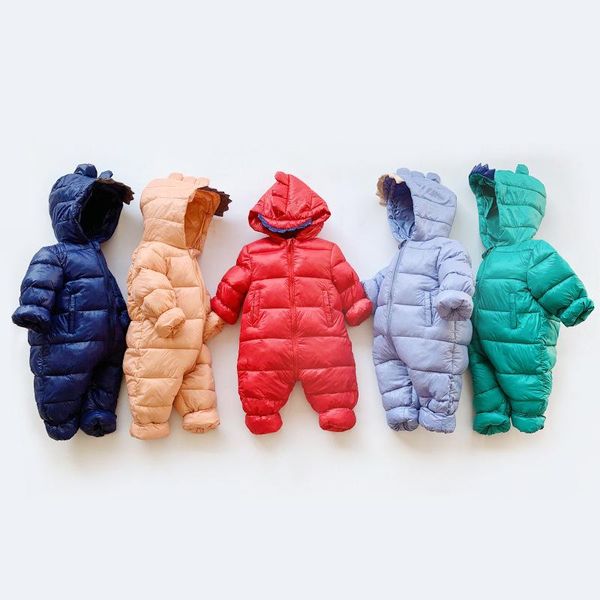

down coat born girl jumpsuit hooded winter infant overalls baby clothes boy warm snowsuit toddler cartoon romper outerwear, Blue;gray