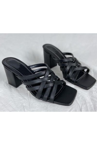 

slippers cross pattern black heels