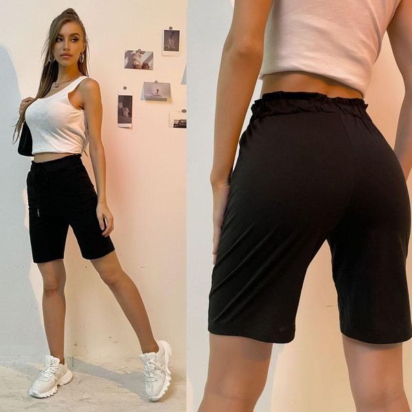 

women's shorts w 2021 summer casual black with lace up 5-point straight pants for women fashion, White;black