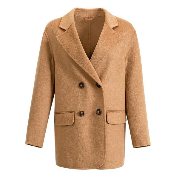 

women's wool & blends high-end double-sided cashmere overcoat women autumn winter short fleece coats and jackets, Black