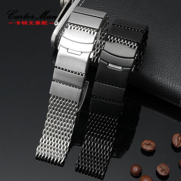 

watch bands comfortable and breathable steel band for 5 milan mesh belt/water ghost/abalone series men's fine watchband 20 22 24, Black;brown
