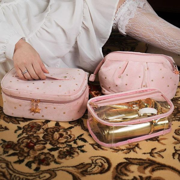 

bronzing flannel star cosmetic bags toiletry bag organizer handbag purse lady travel makeup pouch wash bath kit & cases