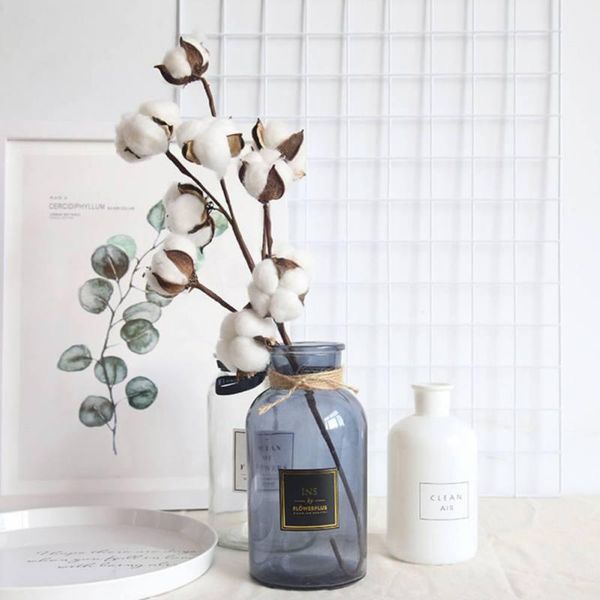 

decorative flowers & wreaths 21-inch natural white cotton stem boll branches farmhouse vase display filler floral home wedding decorations