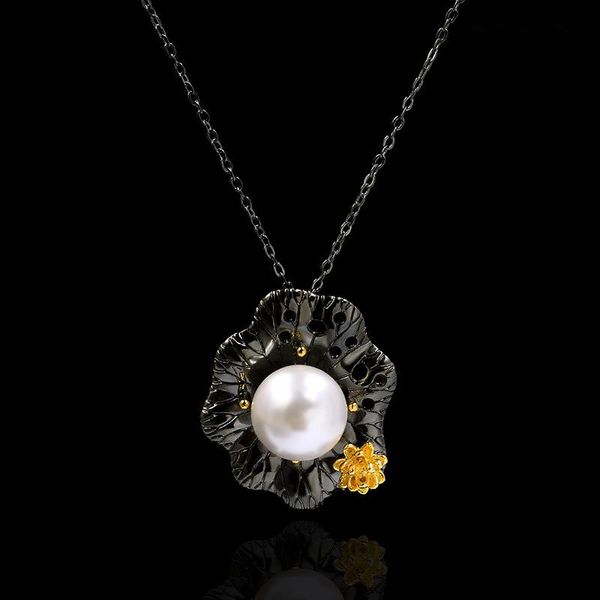 

pendant necklaces ajojewel big black flower necklace with small golden luxury cz vintage jewelry short beautiful gift bijoux, Silver