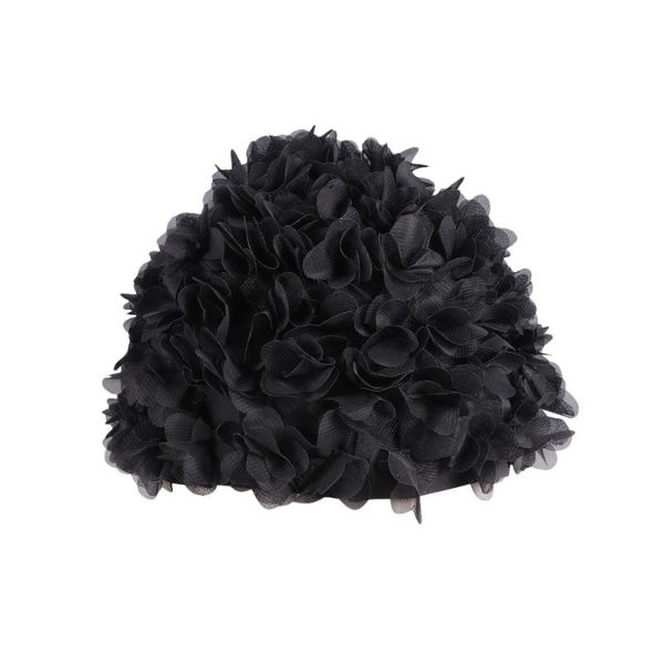 

swimming caps 3d flower petals shaped swim cap fashion hat adults bathing black