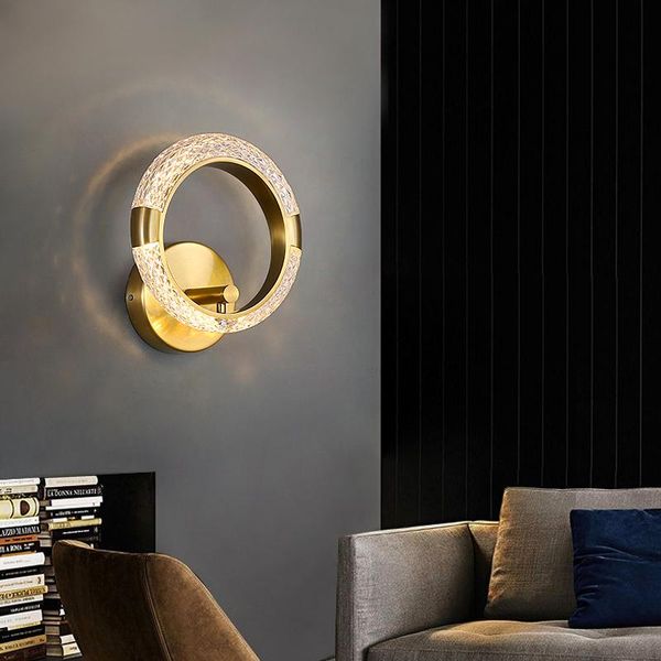 

nordic gold round copper wall lamp bedroom living room background aisle light luxury lamps