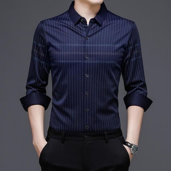 

men's casual shirts browon spring autumn retro clothes men shirt dress striped design long sleeve turn down collar smart work, White;black