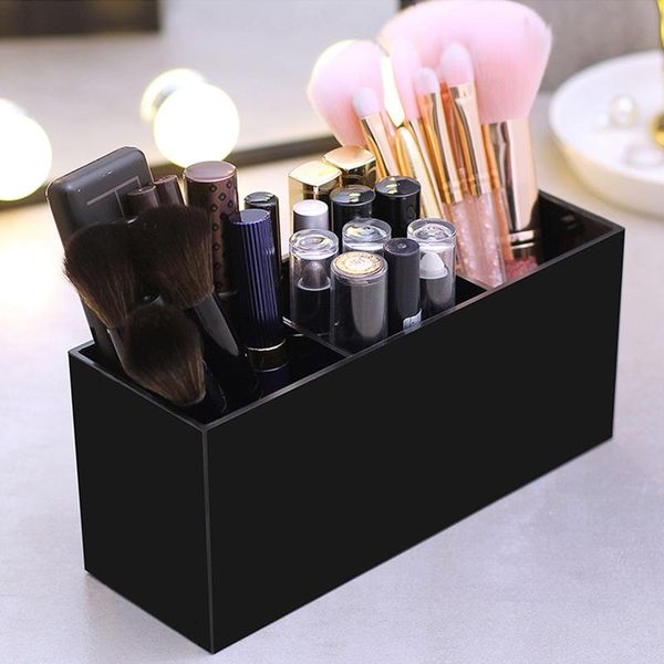 

storage boxes & bins makeup brush holder organizer, 3 slot acrylic cosmetics brushes case display container, premium, great for home, store