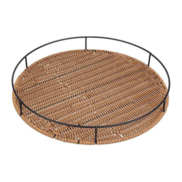 

storage baskets round woven rattan tray with metal frame fruit bread basket,woven basket for fruits,vegetables and