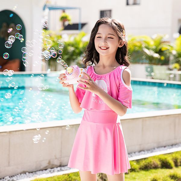 

new children's lovely girl student sunscreen 2021 small medium large beach better spring one-piece leisure swimsu, White;black