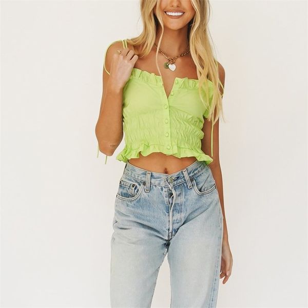 

summer women's casual solid color ruffled short camisole 210430, White;black