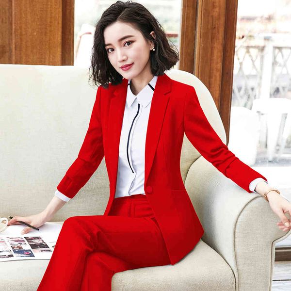 

pant female black-blue red blazer and suit pants with sloping pockets one button jackets two matching office ladies'outfits, White