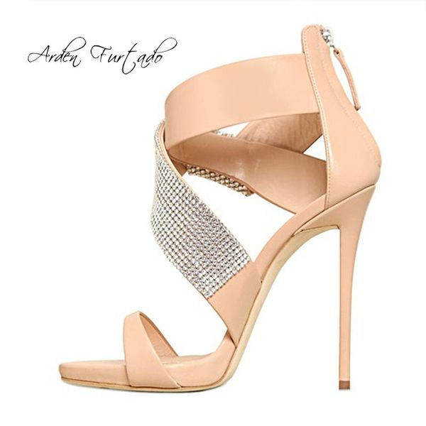 

arden furtado fashion women's shoes 2021 summer stilettos heels buckle strap party crystal rhinestone sandals ladies 43 45, Black