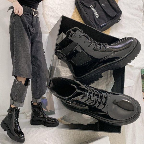 

boots combat for women punk shoes 2021 booties woman platform gothic leather black