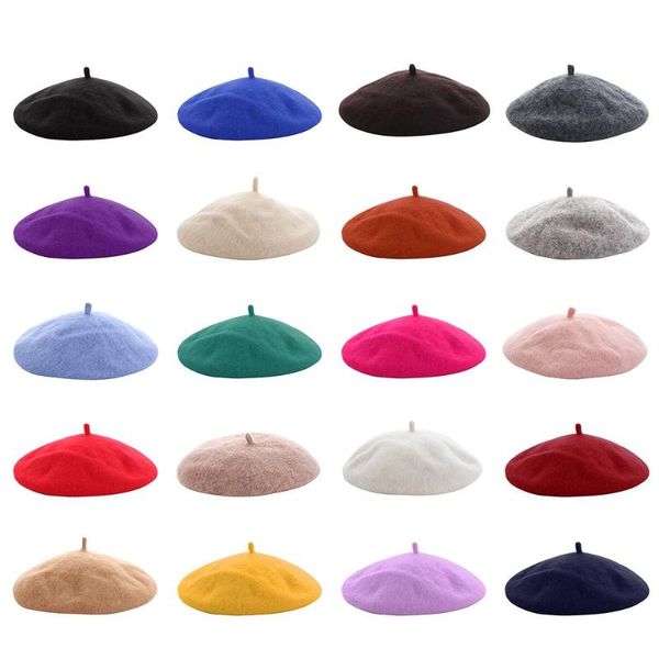 

berets female hat women wool beret dome cap painter flat warm winter, Blue;gray