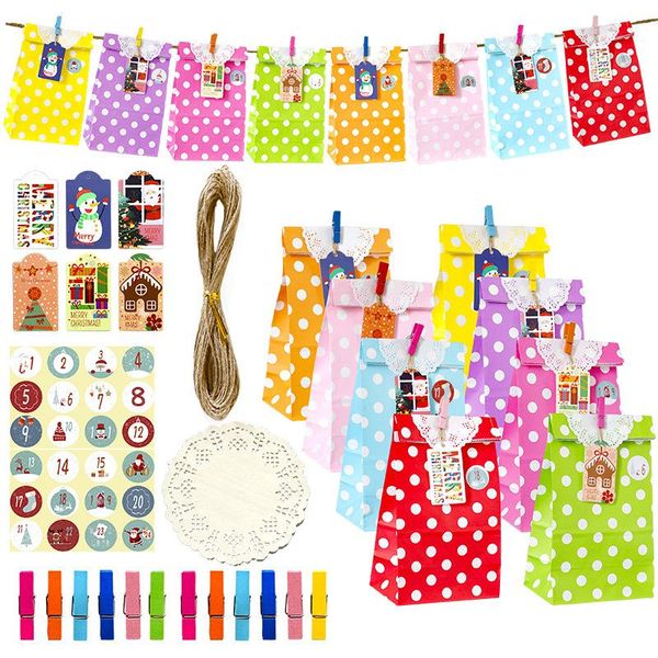 

gift wrap 24 sets christmas paper bags wavy dots color candy baking packaging include pads clips stickers tags