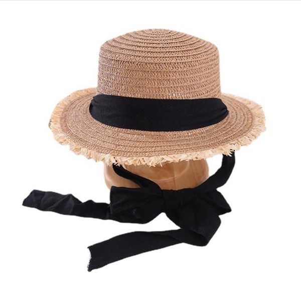 

toddler girls straw boater hat wide brim uv protection flat sun with letter bowknot caps & hats, Yellow