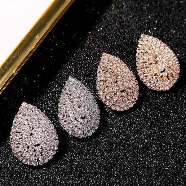 

stud 2021 vintage geometric water drop gold metal rhinestone earrings women simple cute crystal earring trendy jewelry gifts, Golden;silver