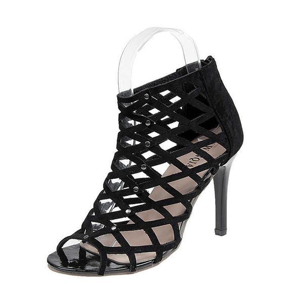 

slippers suede women flat leaping sandals gladiator band yellow cross fashion summer party female shoes plus size35-42 nkfd, Black