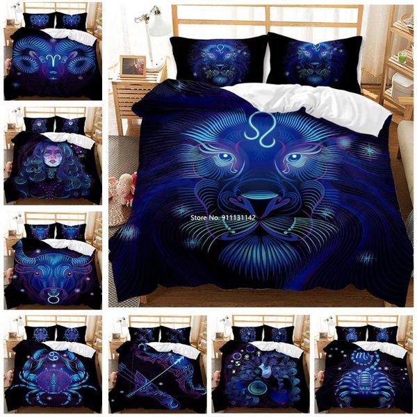 

bedding sets fashion home textile set with 12 zodiac prints on black bottoms 3d cover pillowcase 2-3 pieces of