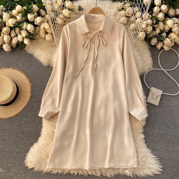 

dresses women korean blouses elegant turndown neck long sleeve solid office es autumn casual loose streetwear, Black;gray
