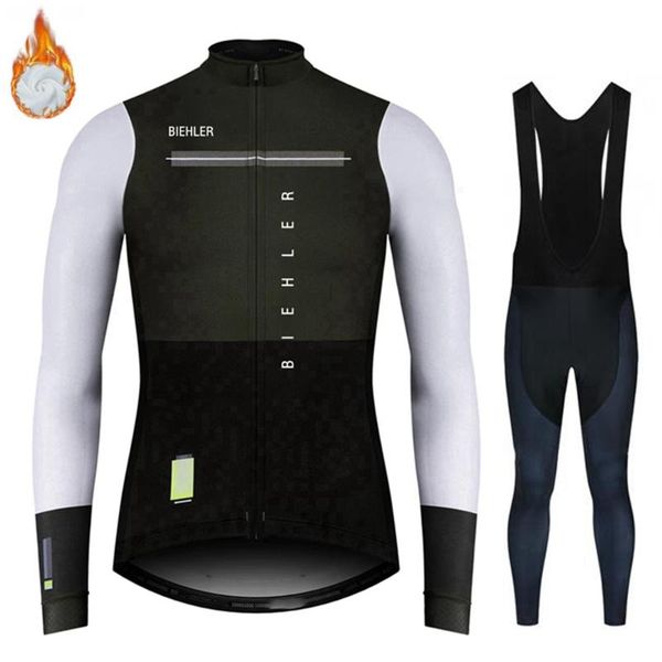 

racing sets biehler 2021 men pro cycling jerseys set long sleeve bicycle clothes 20d gel pad bike clothing winter thermal fleece fit, Black;blue