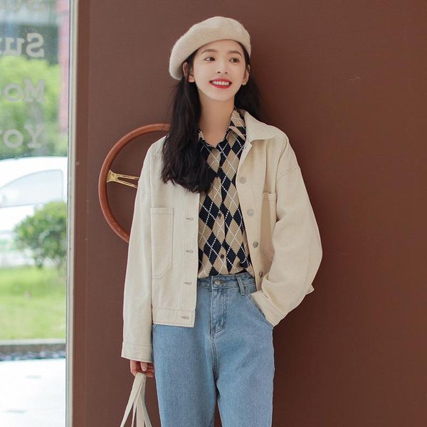 

women's jackets 2021 jacket short coat female trendy student loose autumn retro all-match spring and women casual outwear, Black;brown