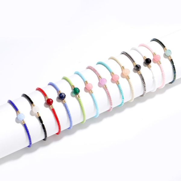 

friendship bracelets women colorful handmade miyuki seed beads natural stone thin bohemian lace-up bracelet diy jewelry beaded, strands, Black