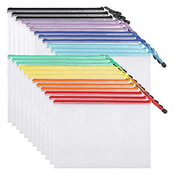 

gift wrap 24pcs mesh zipper pouch document bag, plastic zip file folders, letter size/a4 size, for office supplies