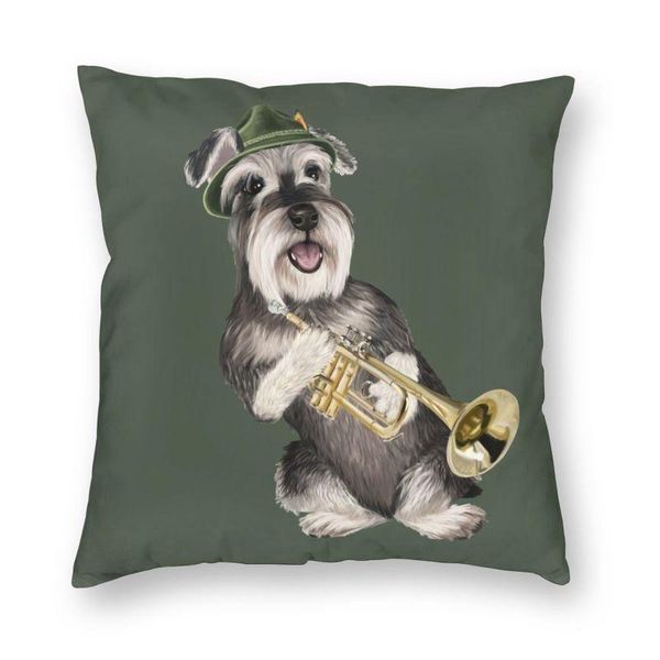 

cushion/decorative pillow miniature schnauzer dog playing the trumpet cushion cover 40x40cm decoration printing animal throw for sofa double