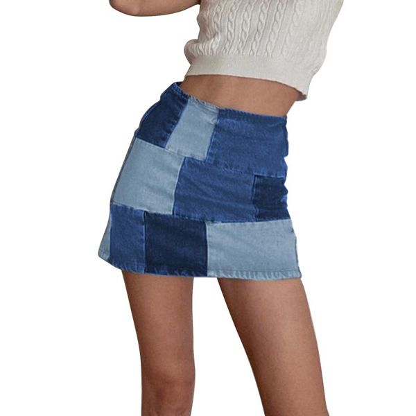 

skirts women denim patchwork mini skirt high waist zipper package hip jeans female fashion summer short 2021, Black