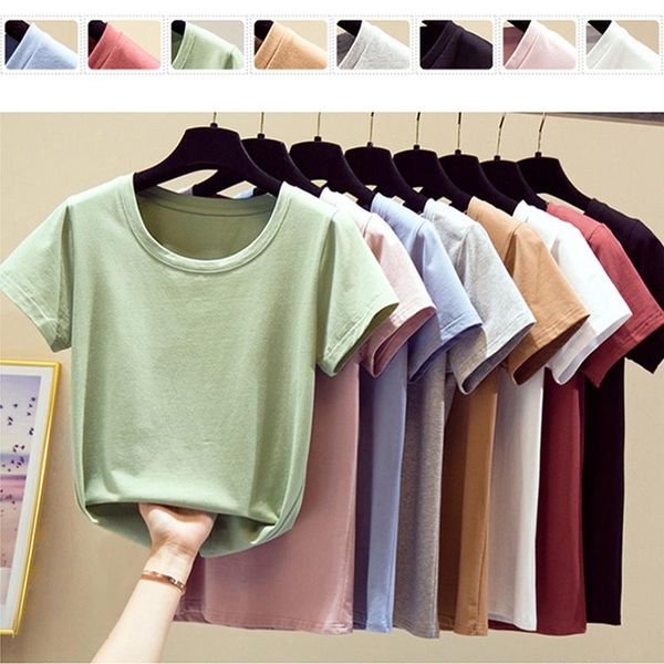 

women's t-shirt casual 100% cotton women high elasticity t shirts short sleeve o-neck solid summer tee shirt basic tshirt korean, White